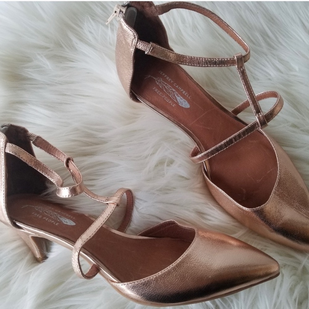 Jeffrey Campbell free people rose gold Mary Janes